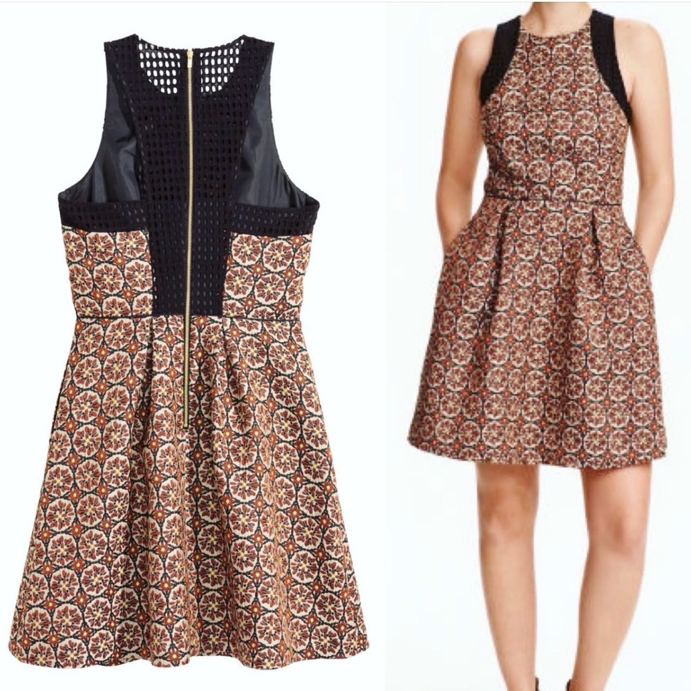 H&M Jacquard Black and Brown Geometric Mini Dress